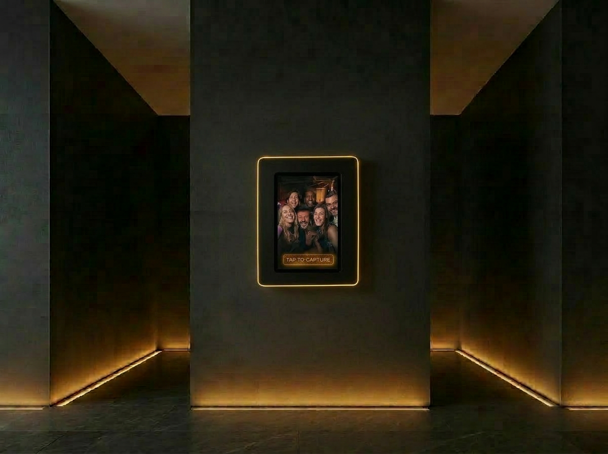 NivoBooth photo booth installation glowing in a club
